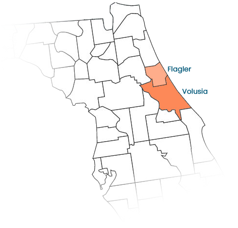 Florida Map of counties served; Flagler, Volusia